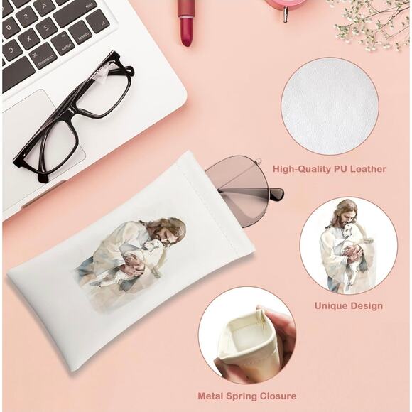 2 Christian Jesus Glasses Case Soft Leather Magnetic Closure 7x3.5 Inches sb31 - Picture 4 of 7